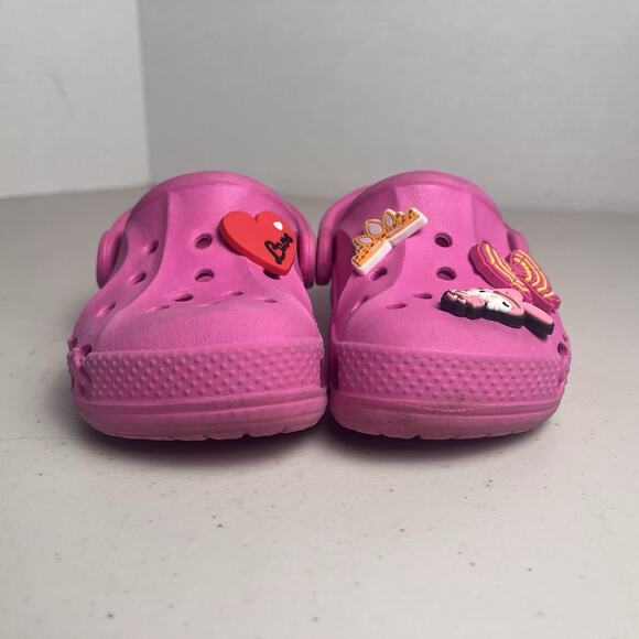Crocs Classic Clog Toddler Size 7C Lot Girls Pink & Black Glitter w/ Shoe Charms - Picture 12 of 16